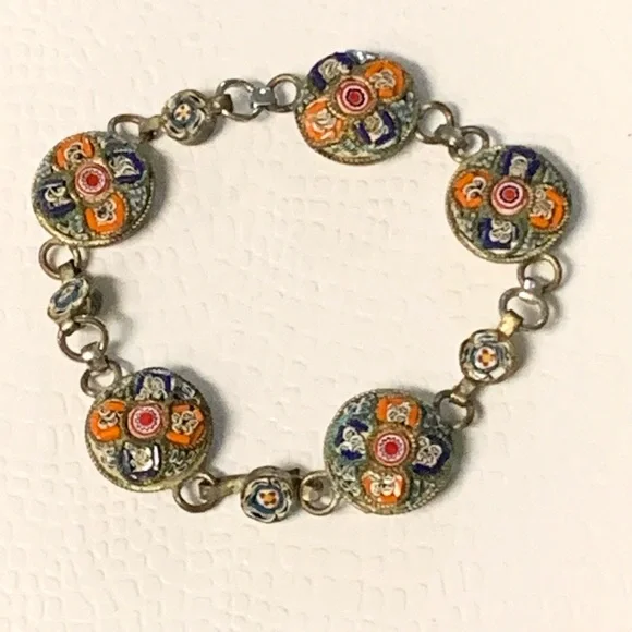 RARE - Antique Vintage ITALY Micro Mosaic Bracelet size 6.3/4” - Picture 3 of 13